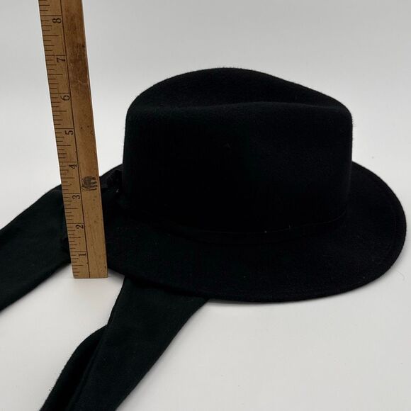 Vintage 1990s Black Wool Hat With Attached Scarf Women’s Medium Retro Winter Cap - Picture 5 of 14